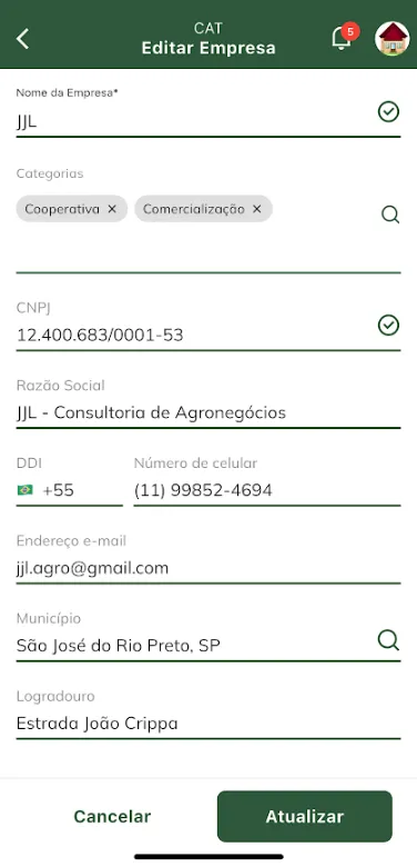 Salvar edição de empresa