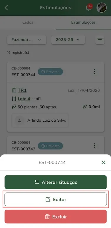 Editar estimulação Editar estimulação