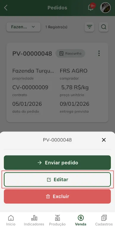 Editar pedido de venda