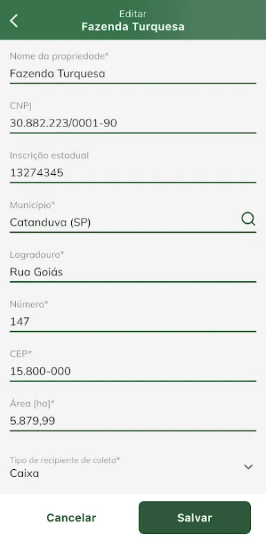 Tela: Salvar edição da propriedade Salvar edição de propriedade