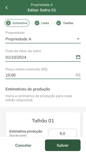 Salvar edição de safra Salvar edição de safra