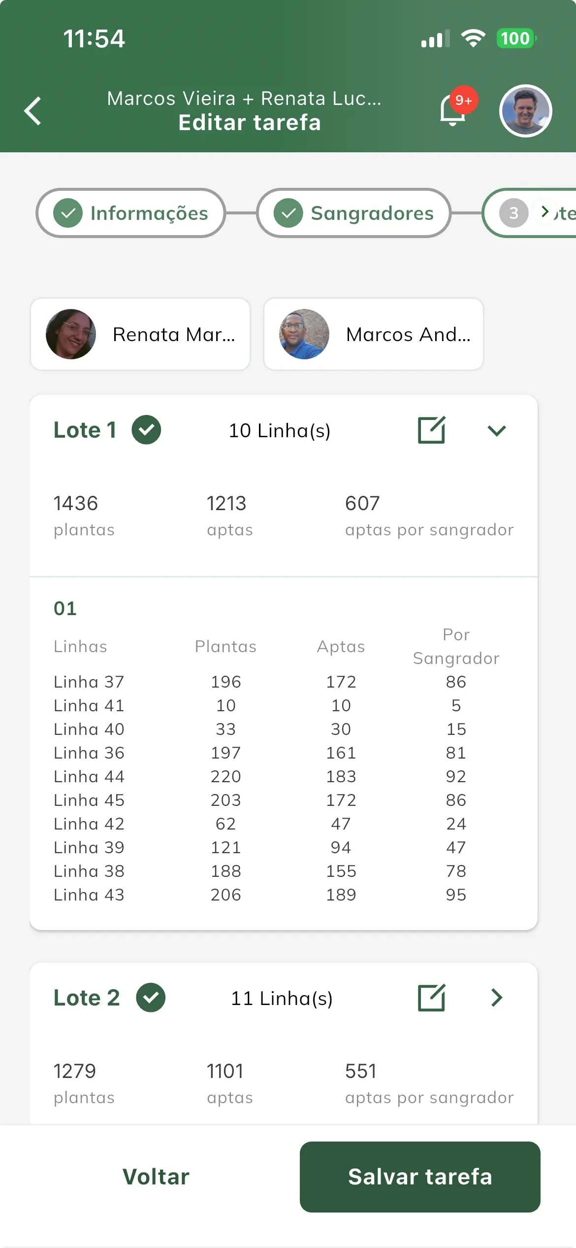 Editar tarefa de sangria