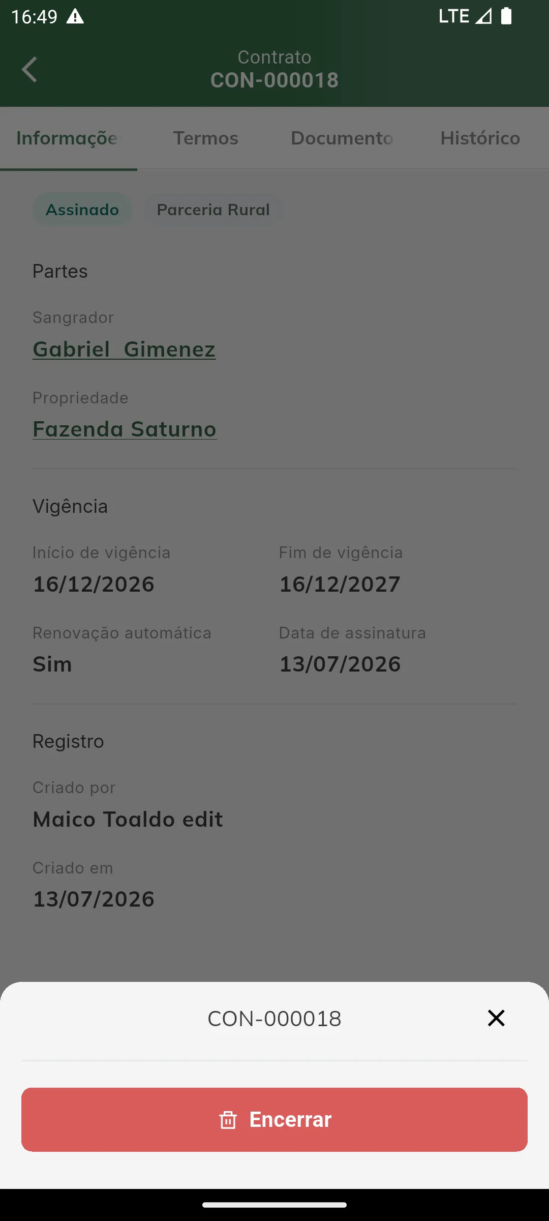 Encerrar contrato