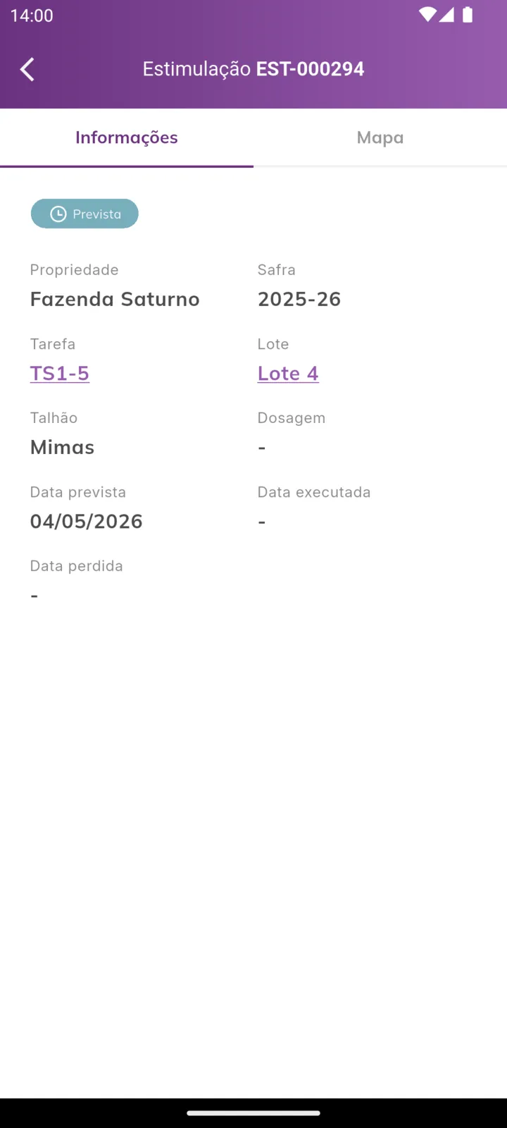 Detalhes da estimulação
