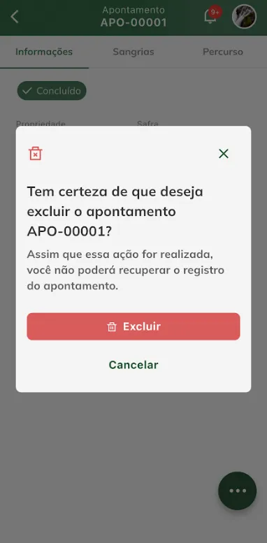 Confirmar exclusão de apontamento