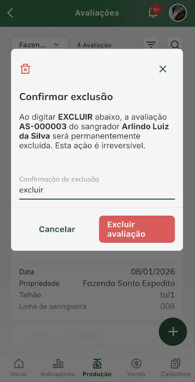 Confirmar exclusão de avaliação