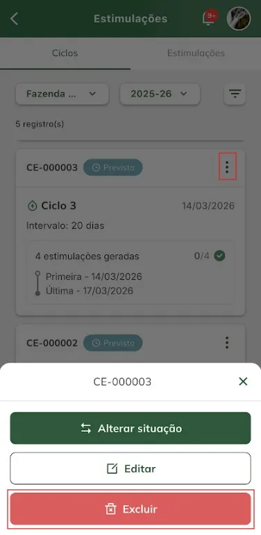 Excluir ciclo Excluir ciclo