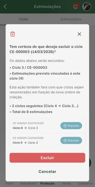 Confirmar exclusão de ciclo Confirmar exclusão de ciclo