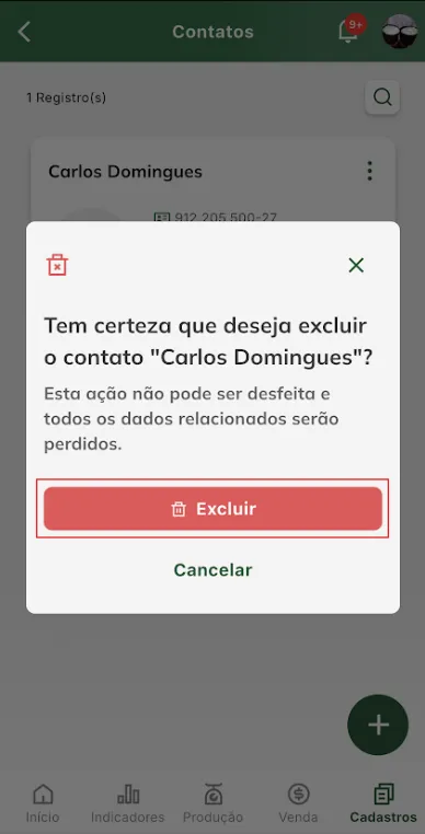 Tela: confirmar exclusão de contato Confirmar exclusão de contato