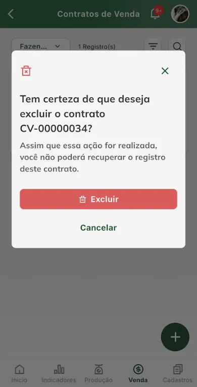 Confirmar exclusão de contrato