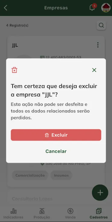 Confirmar exclusão de empresa