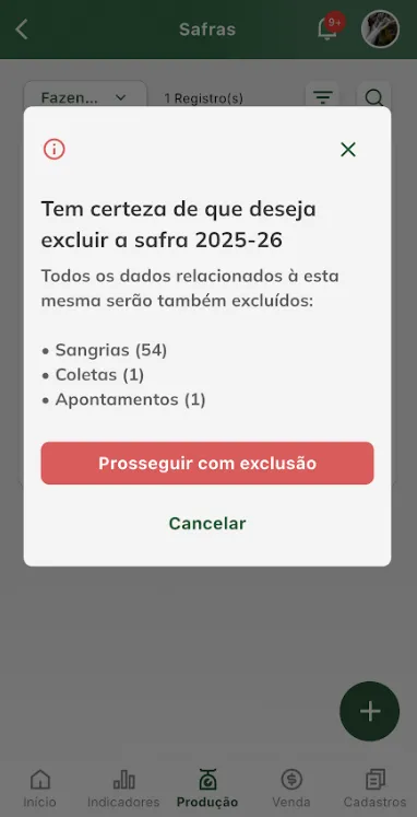 Excluir safra Excluir safra