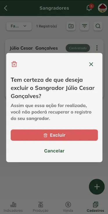 Confirmar exclusão do sangrador