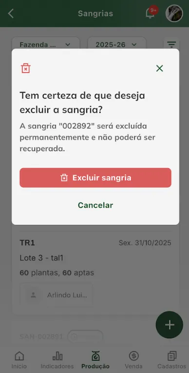 Excluir sangria Excluir sangria