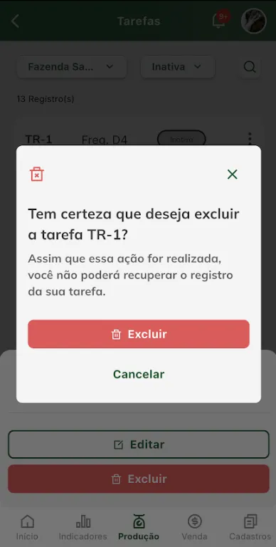 Confirmar exclusão de tarefa
