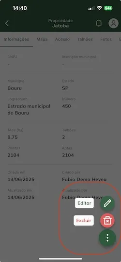 Excluir propriedade Excluir propriedade