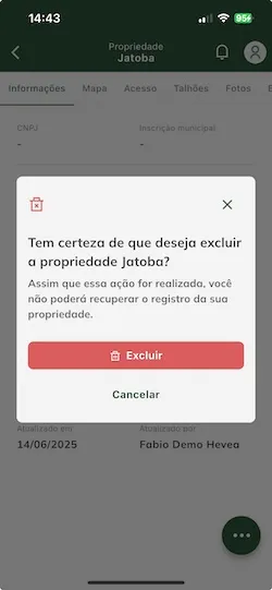 Confirmar exclusão da propriedade Confirmar exclusão da propriedade