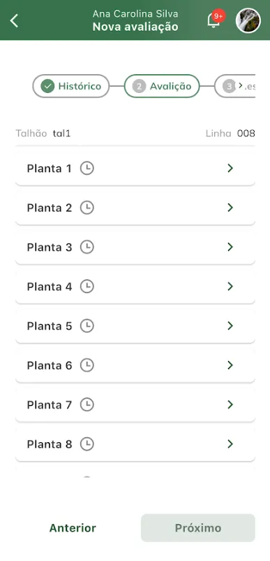 Iniciar avaliação de uma planta