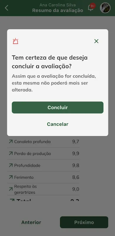 Conclusão da avaliação