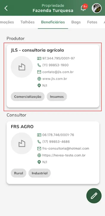 Exibir registro de beneficiario da propriedade