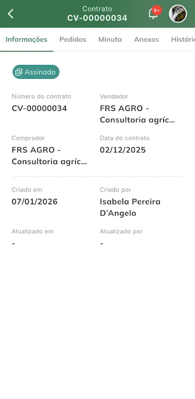 Exibir contrato - Informações