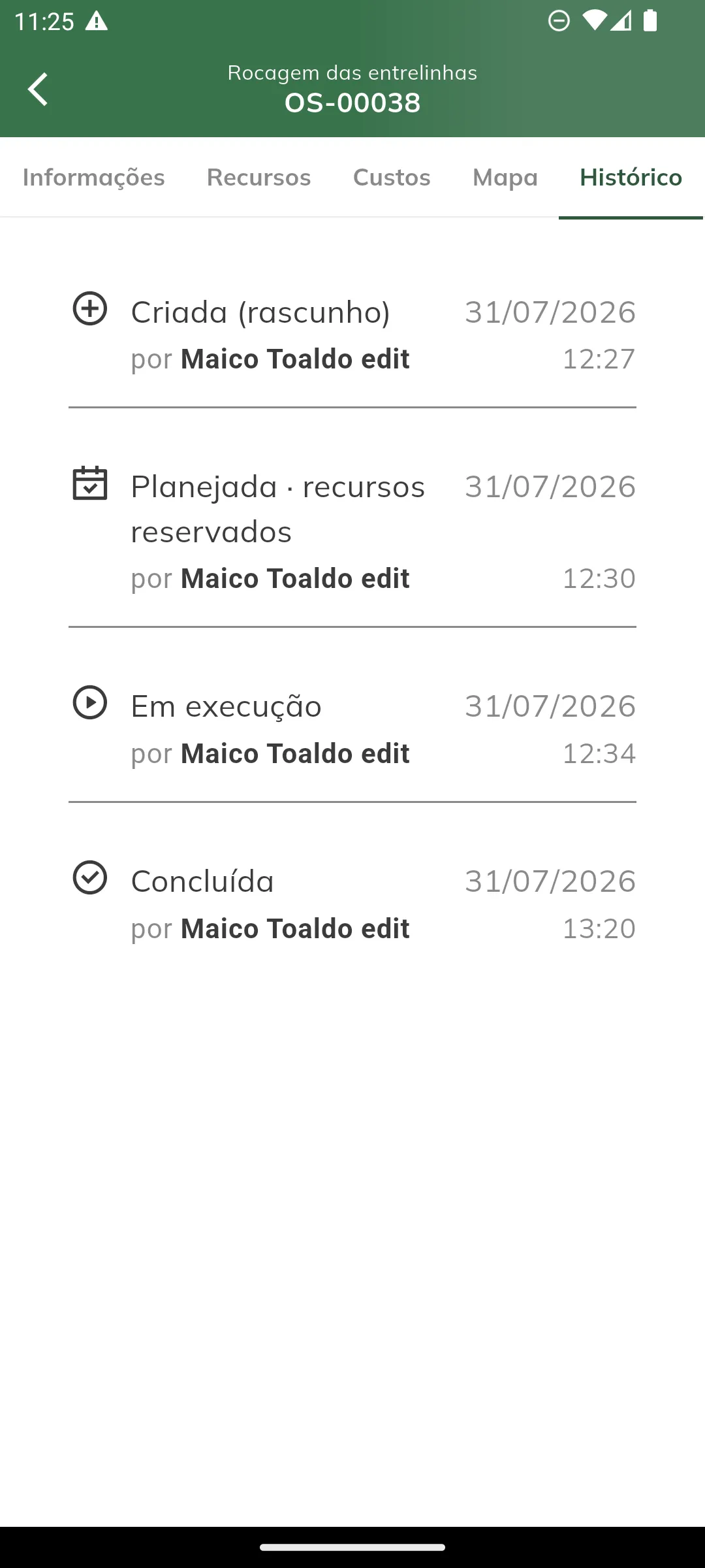Aba de histórico
