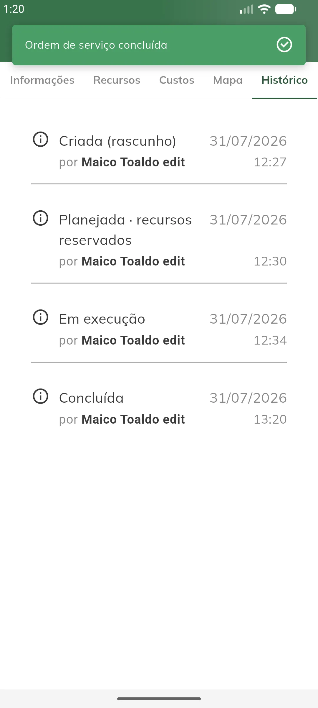 Aba de histórico