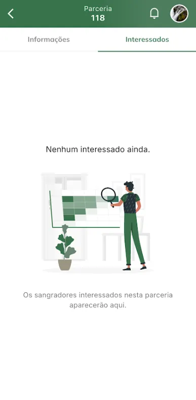 Tela: lista de interessados na parceria Exibir lista de interessados na parceria