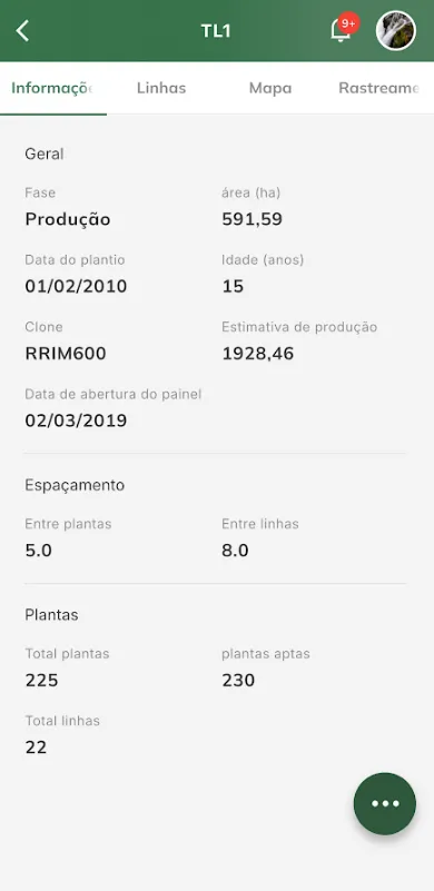 Exibir registro do talhão Exibir talhão