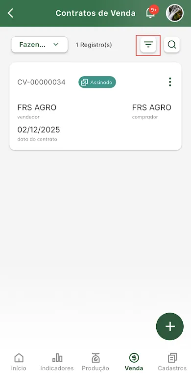 Botão filtrar contrato