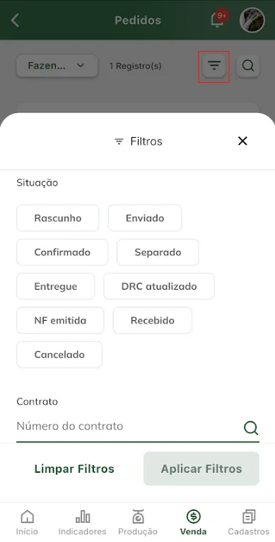 Filtrar pedido de venda