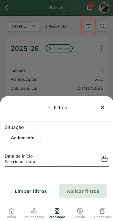 Filtrar safra Filtrar safra