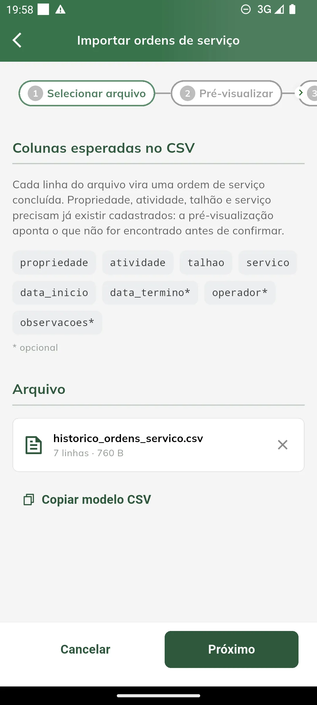 Arquivo selecionado