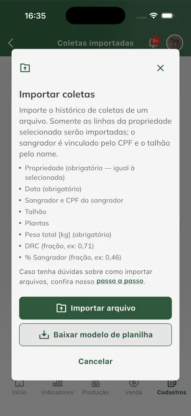 Importar coletas