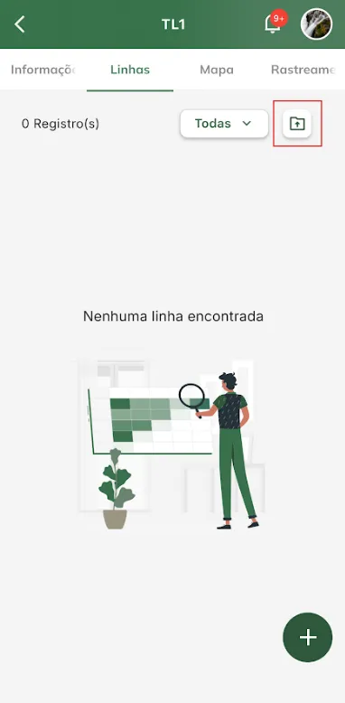 Iniciar importação de linhas