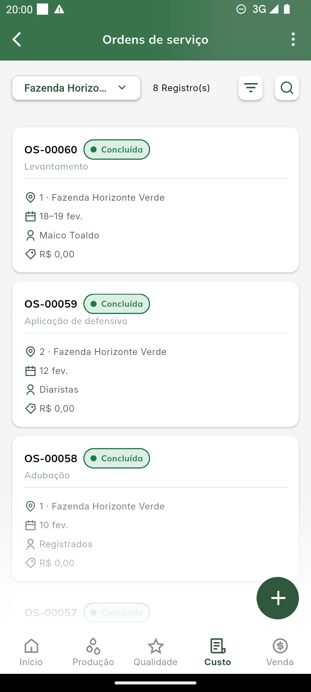 OS importada na listagem