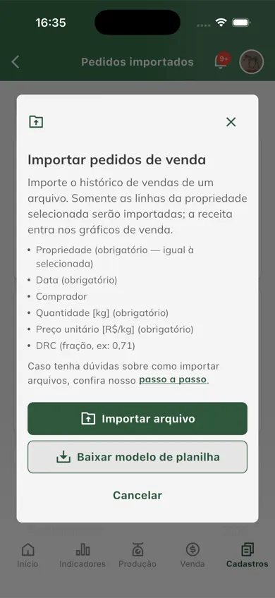 Importar pedidos de venda