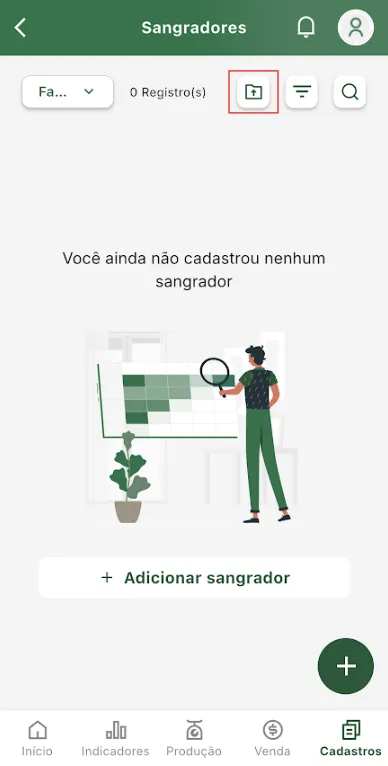 Iniciar importação de sangradores Iniciar importação de sangradores