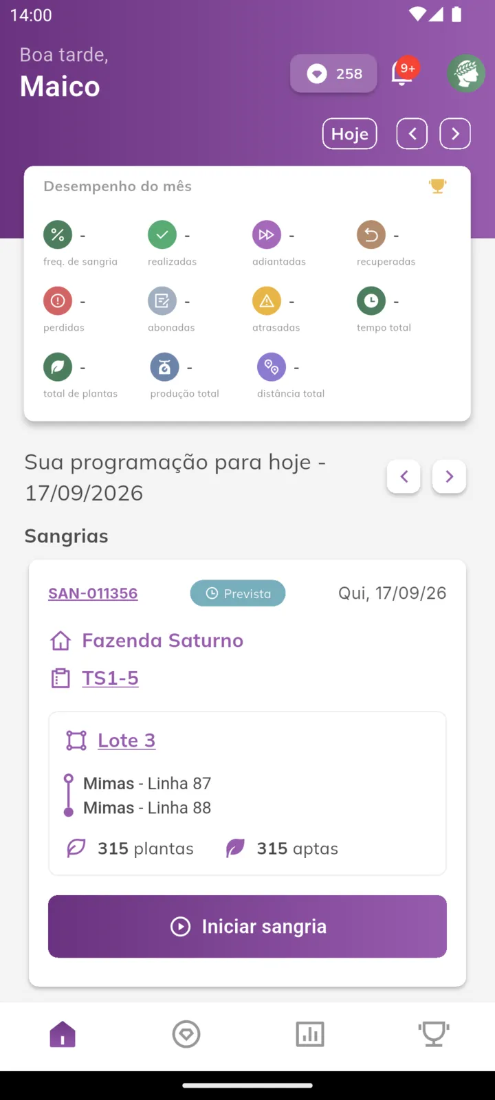 Tela Início com a barra inferior e a barra superior