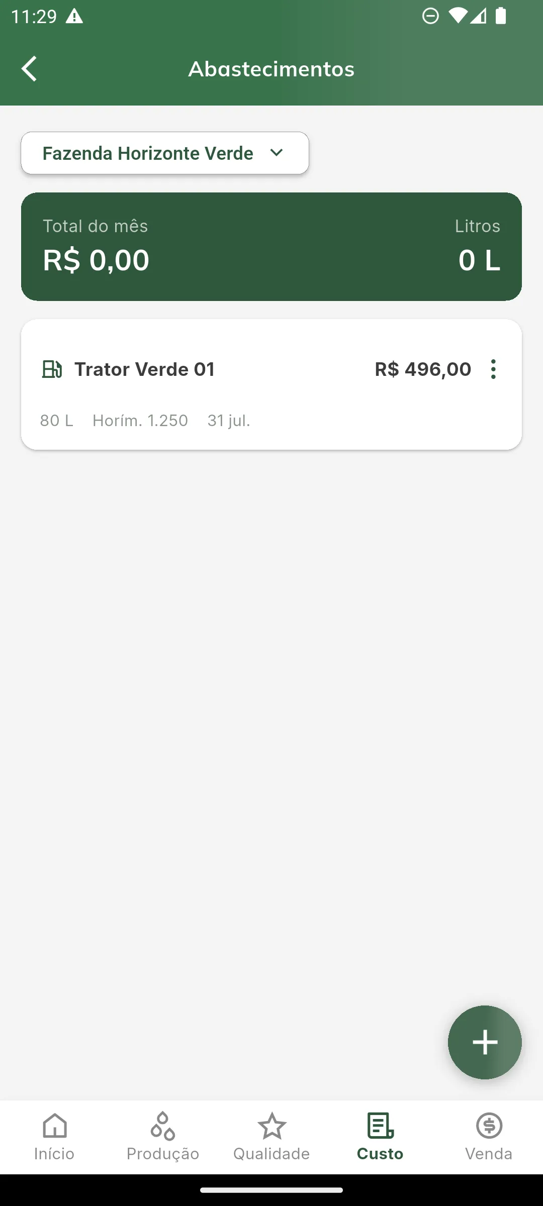 Listagem de abastecimentos