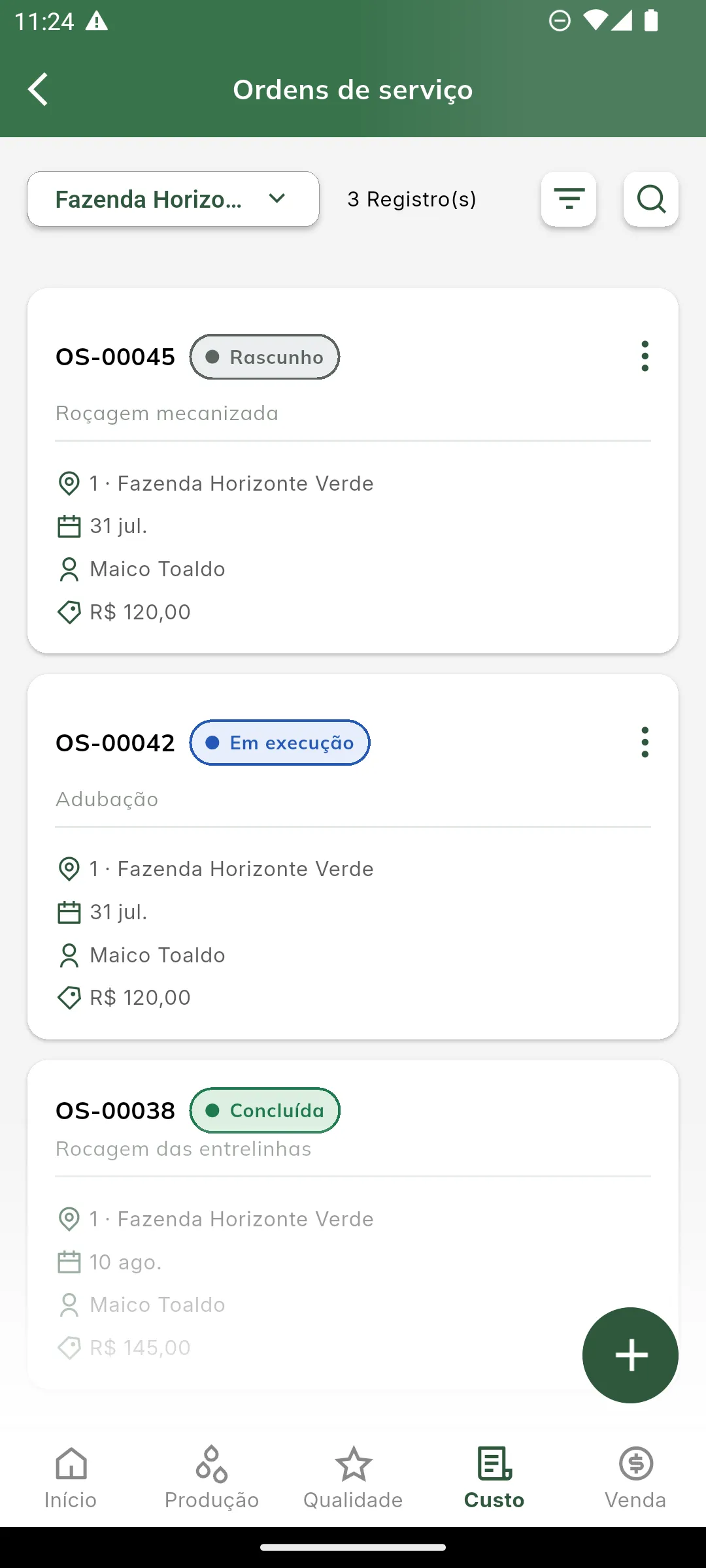 Listagem de ordens de serviço