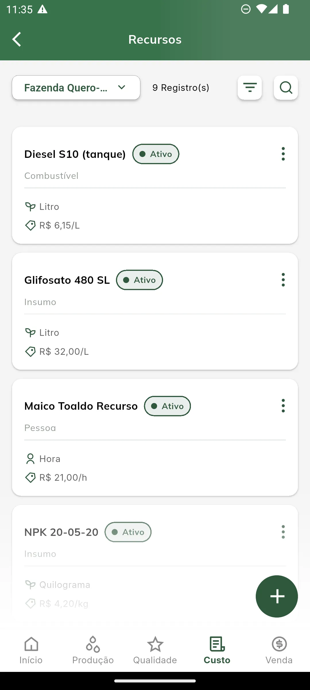 Listagem de recursos