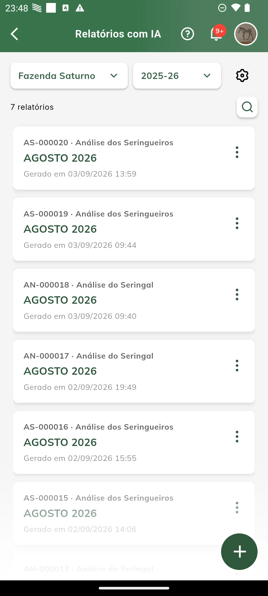 Lista de relatórios gerados