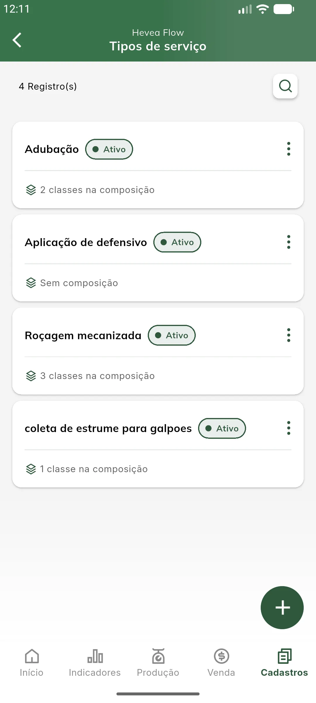 Listagem de tipos de serviço