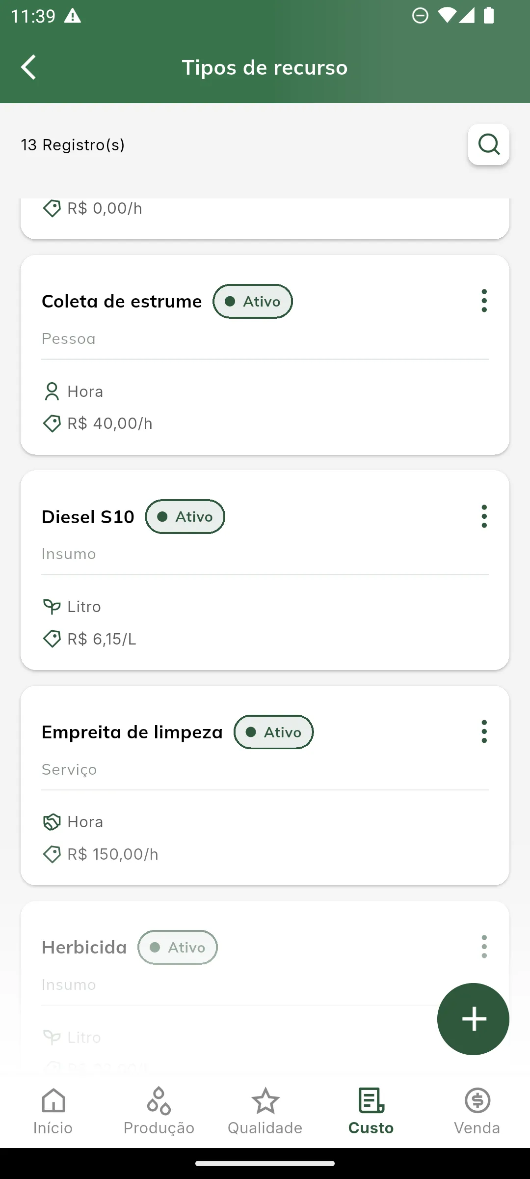 Listagem de tipos de recurso