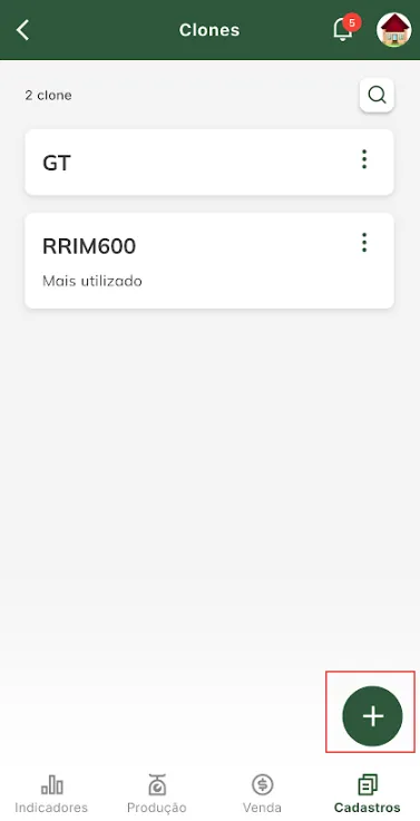 Tela: lista de clones cadastrados Lista de clones