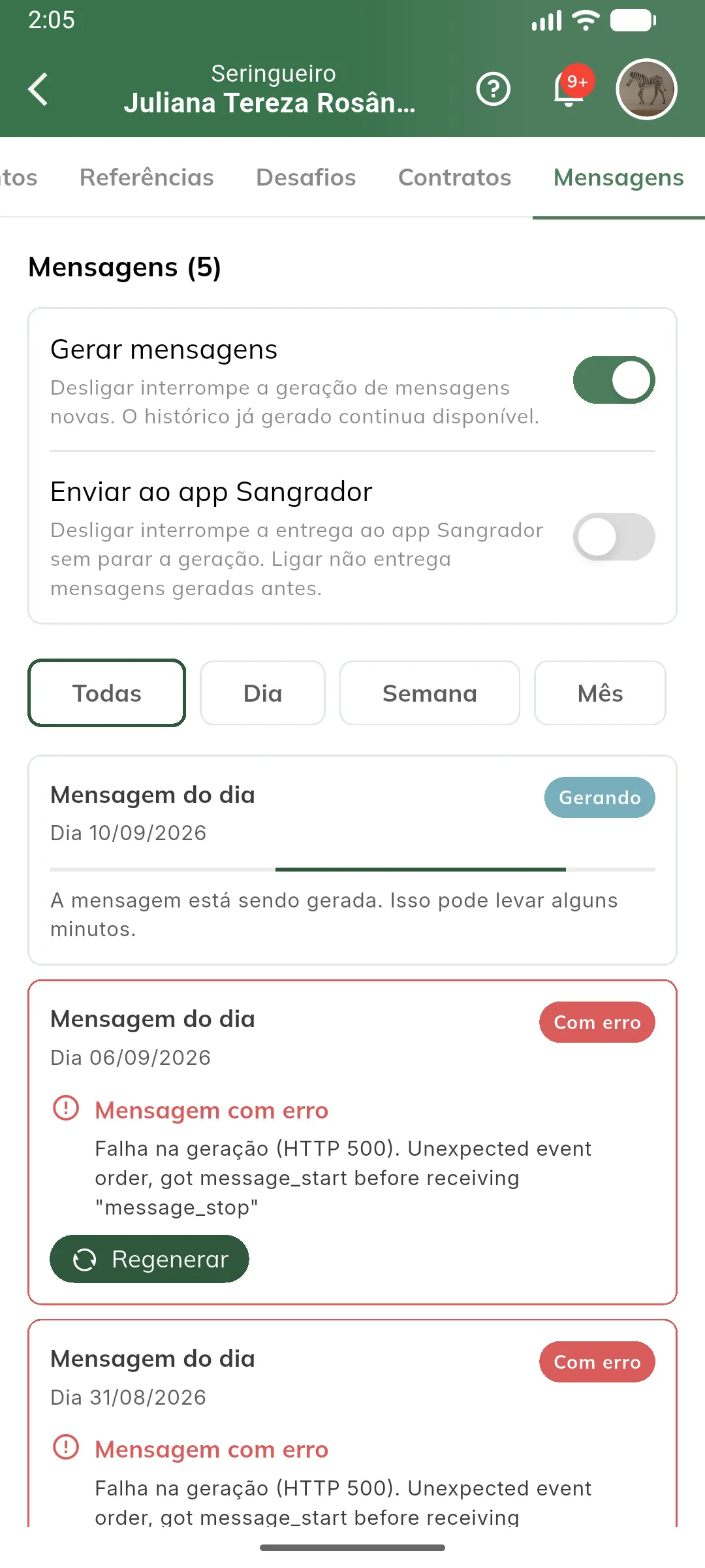 Mensagem em geração