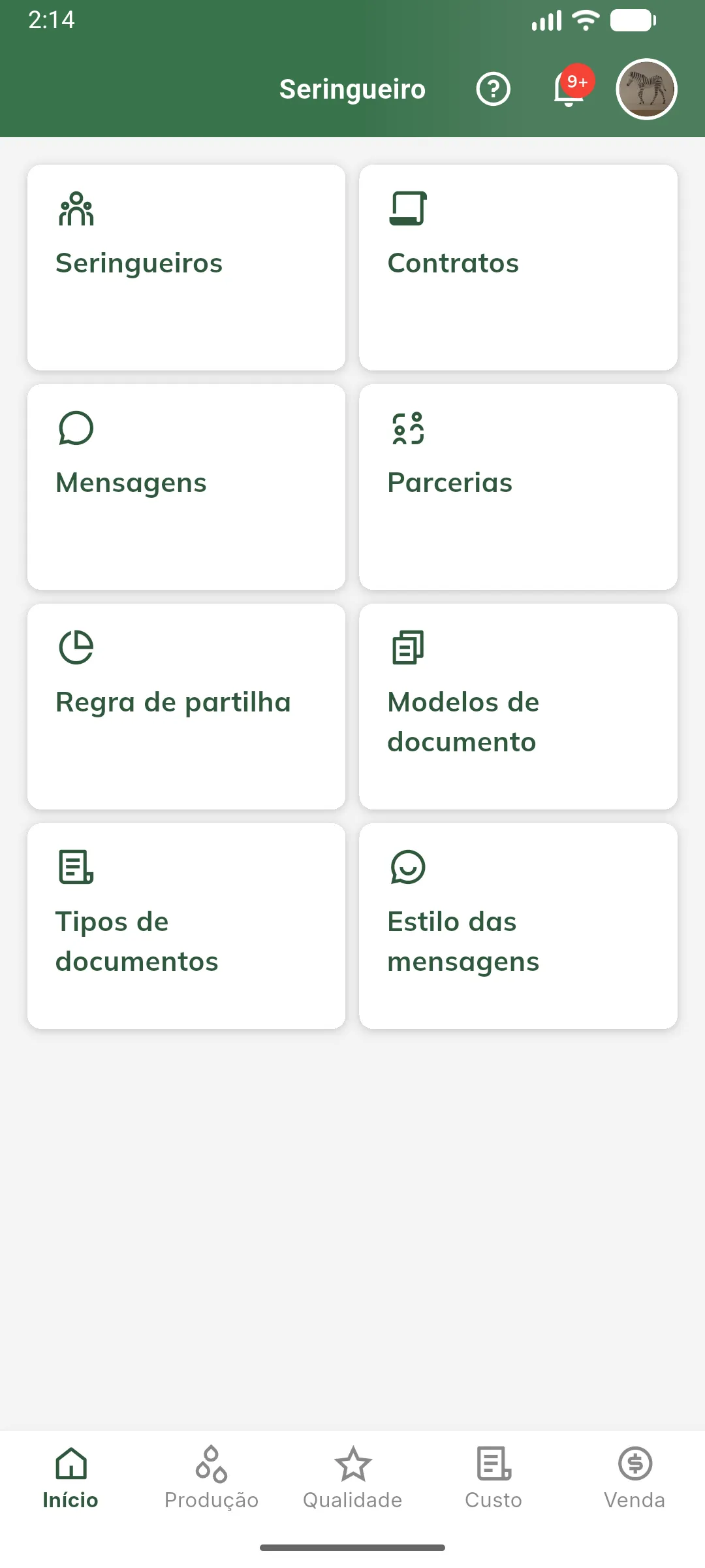 Painel Seringueiro com os atalhos Mensagens e Estilo das mensagens