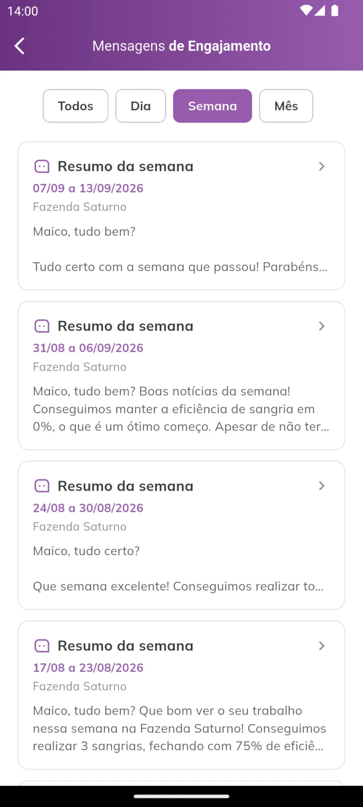 Lista filtrada pelos resumos da semana