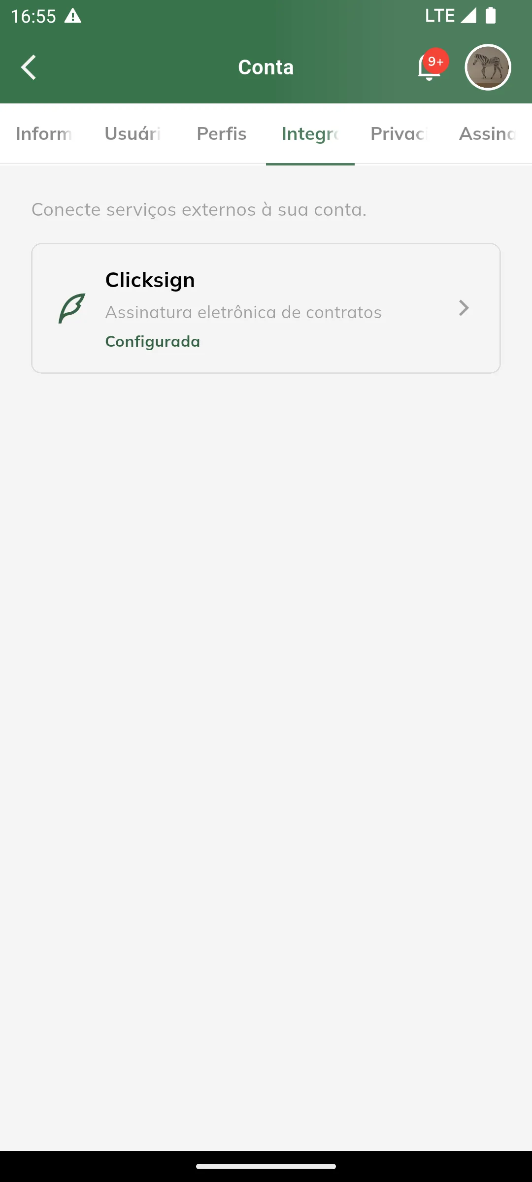 Acessar integrações da conta